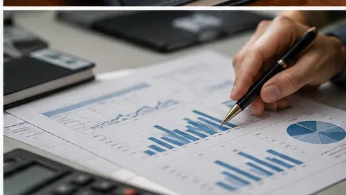 A hand reviewing investment performance charts